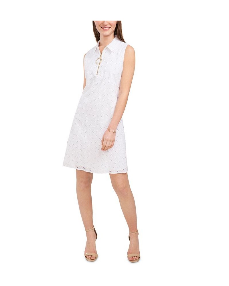 Eyelet O-Ring Zip-Front Sleeveless Dress White $48.06 Dresses