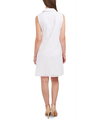 Eyelet O-Ring Zip-Front Sleeveless Dress White $48.06 Dresses