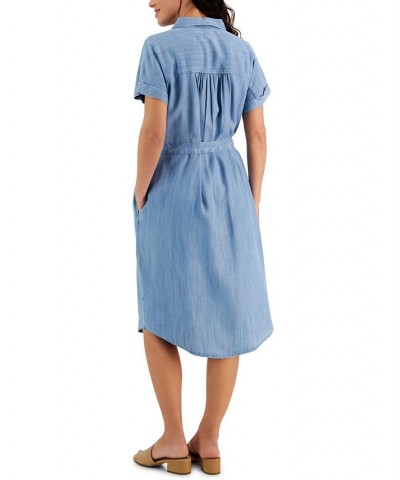 Women's Short-Sleeve Tie-Belt Shirtdress Blue $35.11 Dresses