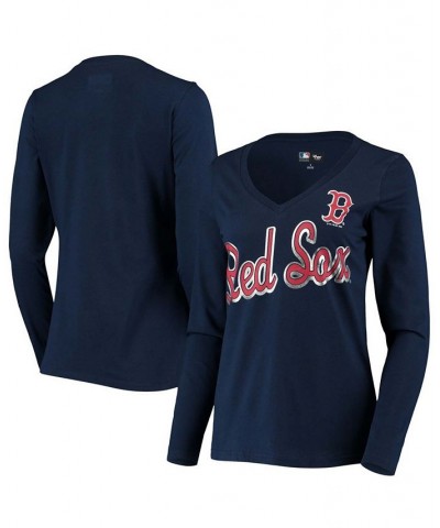 Women's Navy Boston Red Sox Perfect Game Long Sleeve V-Neck T-shirt Navy $14.52 Tops