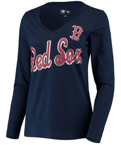 Women's Navy Boston Red Sox Perfect Game Long Sleeve V-Neck T-shirt Navy $14.52 Tops