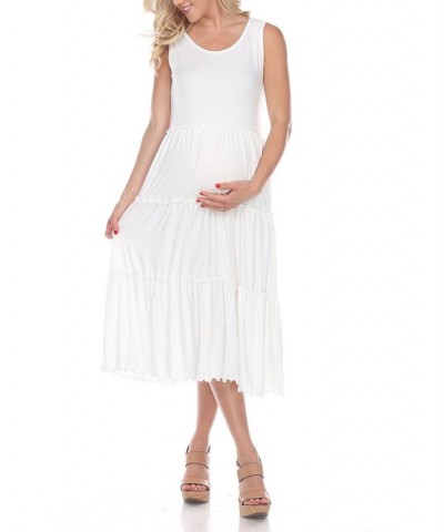 Women's Maternity Scoop Neck Tiered Midi Dress White $32.64 Dresses