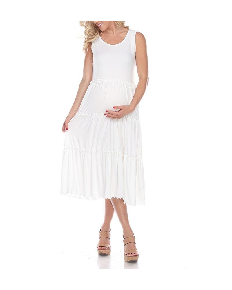 Women's Maternity Scoop Neck Tiered Midi Dress White $32.64 Dresses