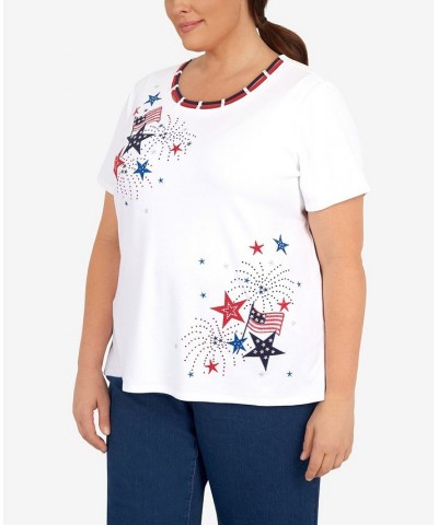 Plus Size Double Strap Fireworks Top White $30.14 Tops