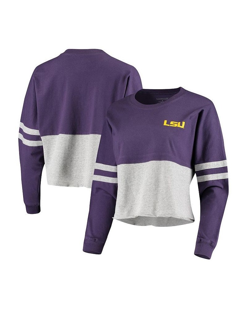 Women's Purple and Gray LSU Tigers Cropped Retro Jersey Long Sleeve T-shirt Purple, Gray $25.49 Tops