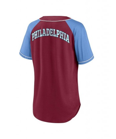 Women's Branded Burgundy Philadelphia Phillies Bunt Raglan V-Neck T-shirt Burgundy $34.30 Tops