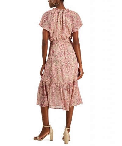 Women's Paisley Flutter-Sleeve Midi Dress Inc Blush Combo $37.25 Dresses