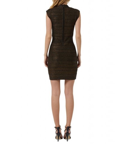 Striped Danni Cap-Sleeve Crepe Dress Black- Bronze $33.28 Dresses