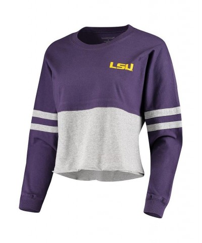 Women's Purple and Gray LSU Tigers Cropped Retro Jersey Long Sleeve T-shirt Purple, Gray $25.49 Tops