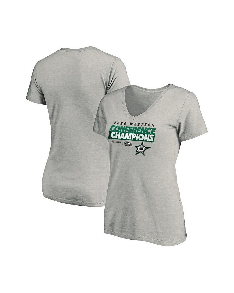 Women's Branded Gray Dallas Stars 2020 Western Conference Champions Locker Room Taped Up V-Neck T-shirt Gray $19.20 Tops