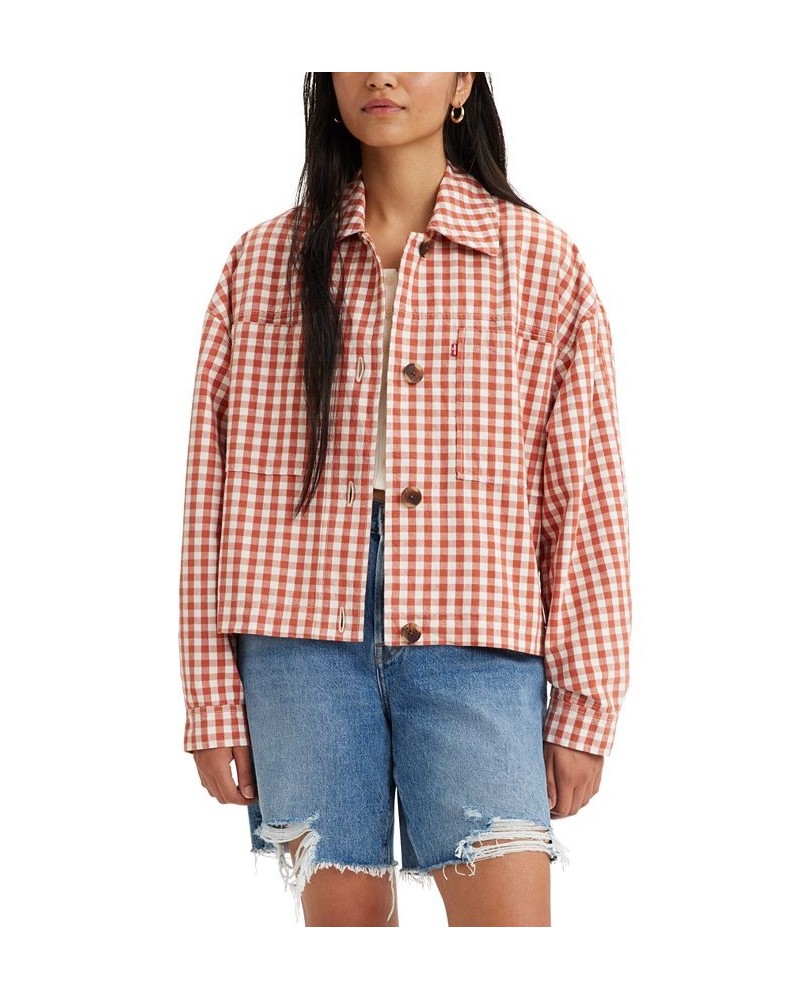 Women's Cara Cotton Gingham Shirt Jacket Multi $30.58 Jackets