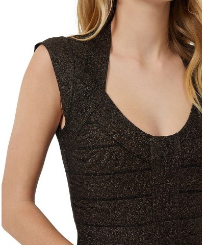 Striped Danni Cap-Sleeve Crepe Dress Black- Bronze $33.28 Dresses