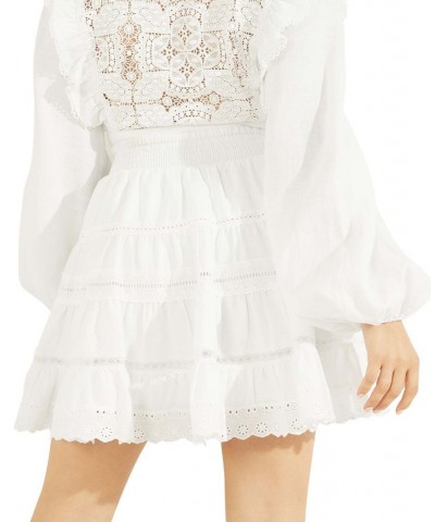 Women's Christabel Tiered Eyelet A-Line Skirt Pure White $55.46 Skirts