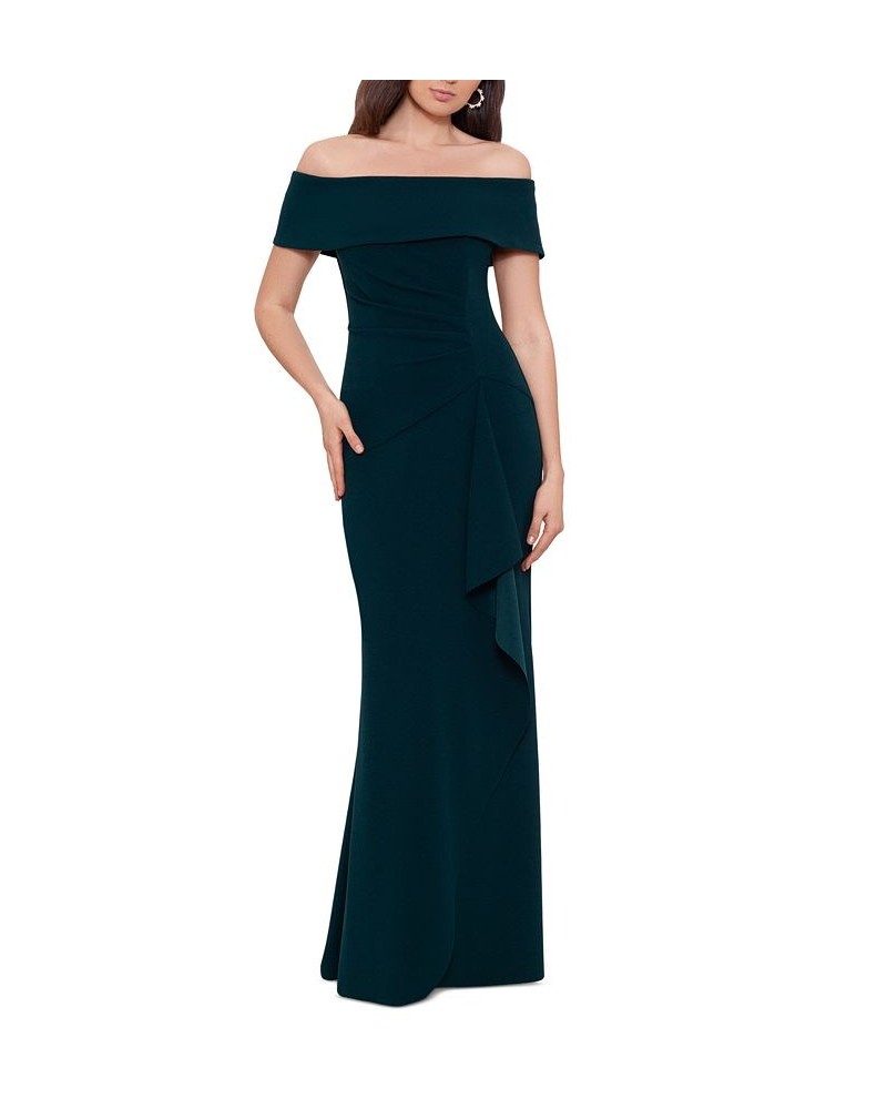 Off-The-Shoulder Scuba-Crepe Gown Green $66.88 Dresses