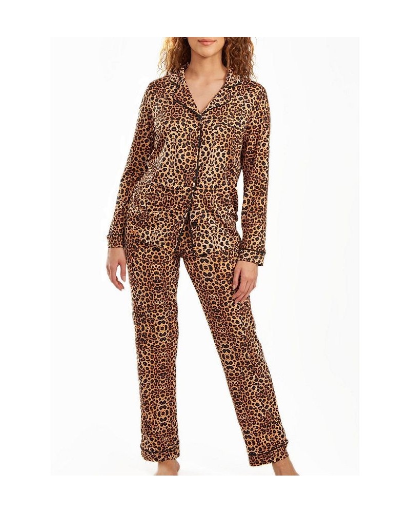Women's Chiya Modal Leopard Pajama Pant Set with Button Down Collar 2 Piece Leopard $39.06 Sleepwear