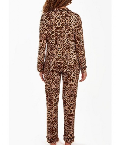 Women's Chiya Modal Leopard Pajama Pant Set with Button Down Collar 2 Piece Leopard $39.06 Sleepwear