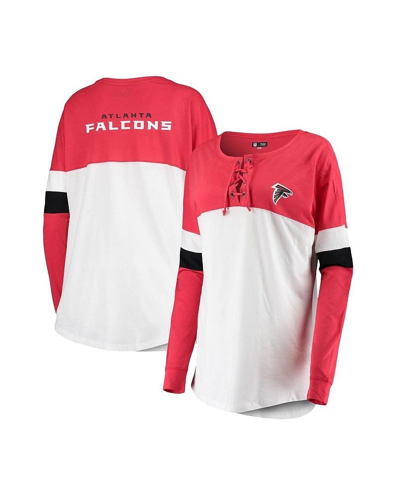 Women's Red and White Atlanta Falcons Athletic Varsity Lace-Up Long Sleeve T-shirt Red, White $28.99 Tops