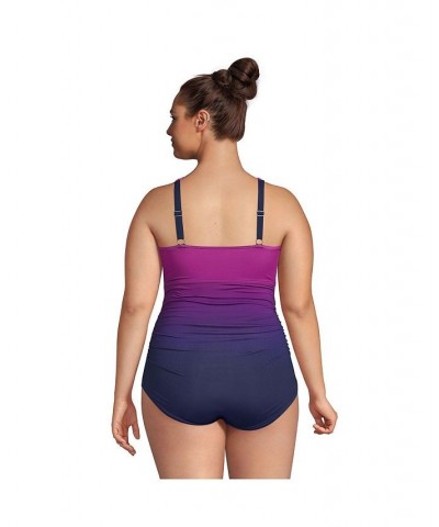 Women's Plus Size High Neck to One Shoulder Multi Way One Piece Swimsuit Purple $46.23 Swimsuits