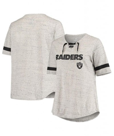 Women's Heathered Gray Las Vegas Raiders Plus Size Lace-Up V-Neck T-shirt Heathered Gray $24.00 Tops