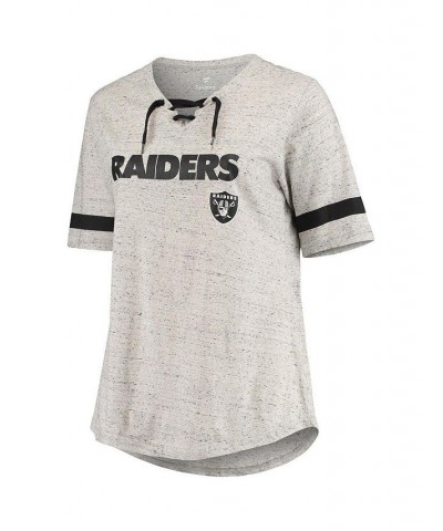 Women's Heathered Gray Las Vegas Raiders Plus Size Lace-Up V-Neck T-shirt Heathered Gray $24.00 Tops