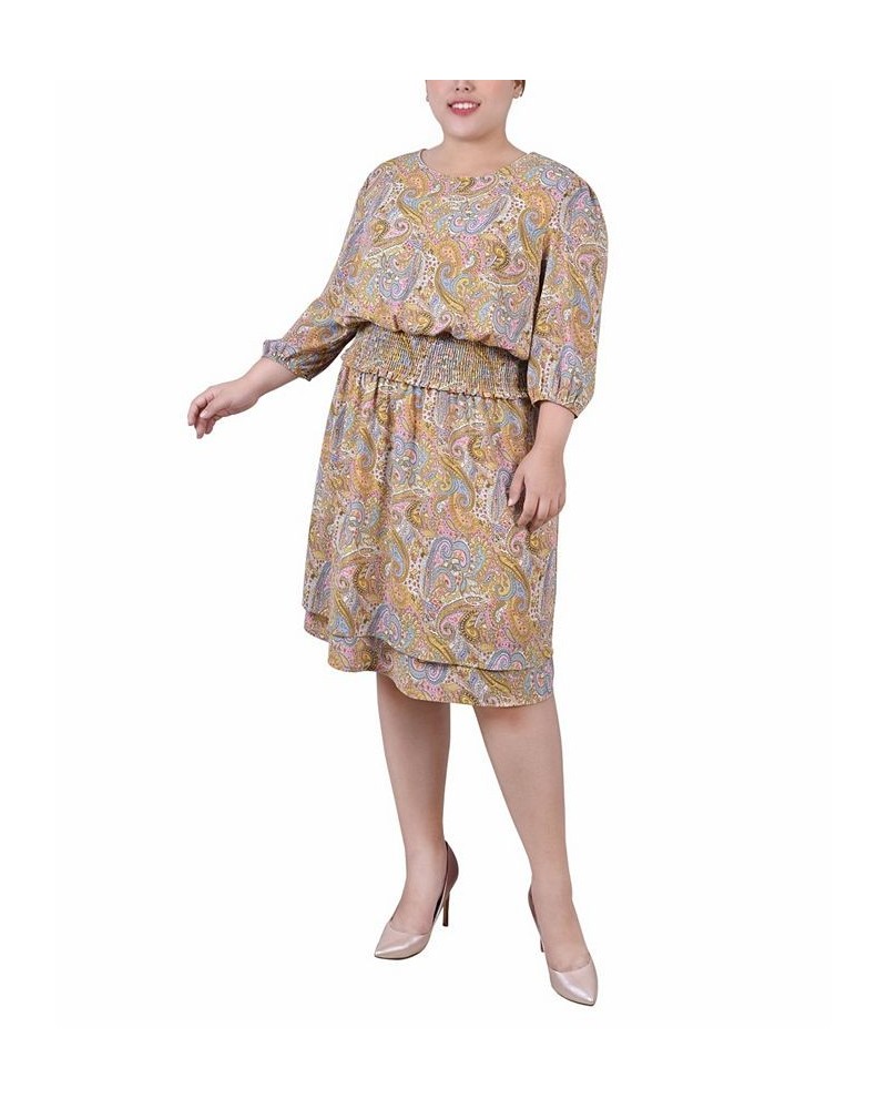 Plus Size 3/4 Sleeve Dobby Smocked Waist Dress Mustard Paisley $18.44 Dresses