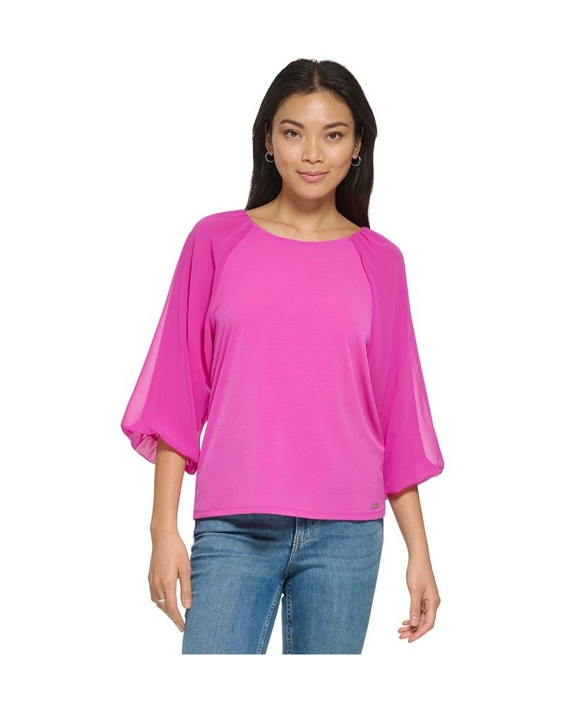3/4 Chiffon Sleeve Blouse Pink $23.27 Tops