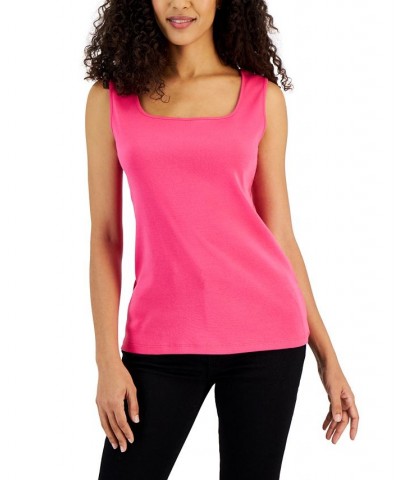 Square-Neck Cotton Tank Top Steel Rose $11.39 Tops