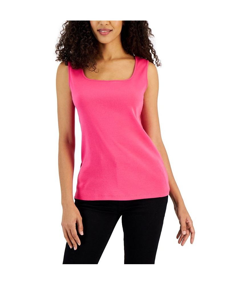 Square-Neck Cotton Tank Top Steel Rose $11.39 Tops