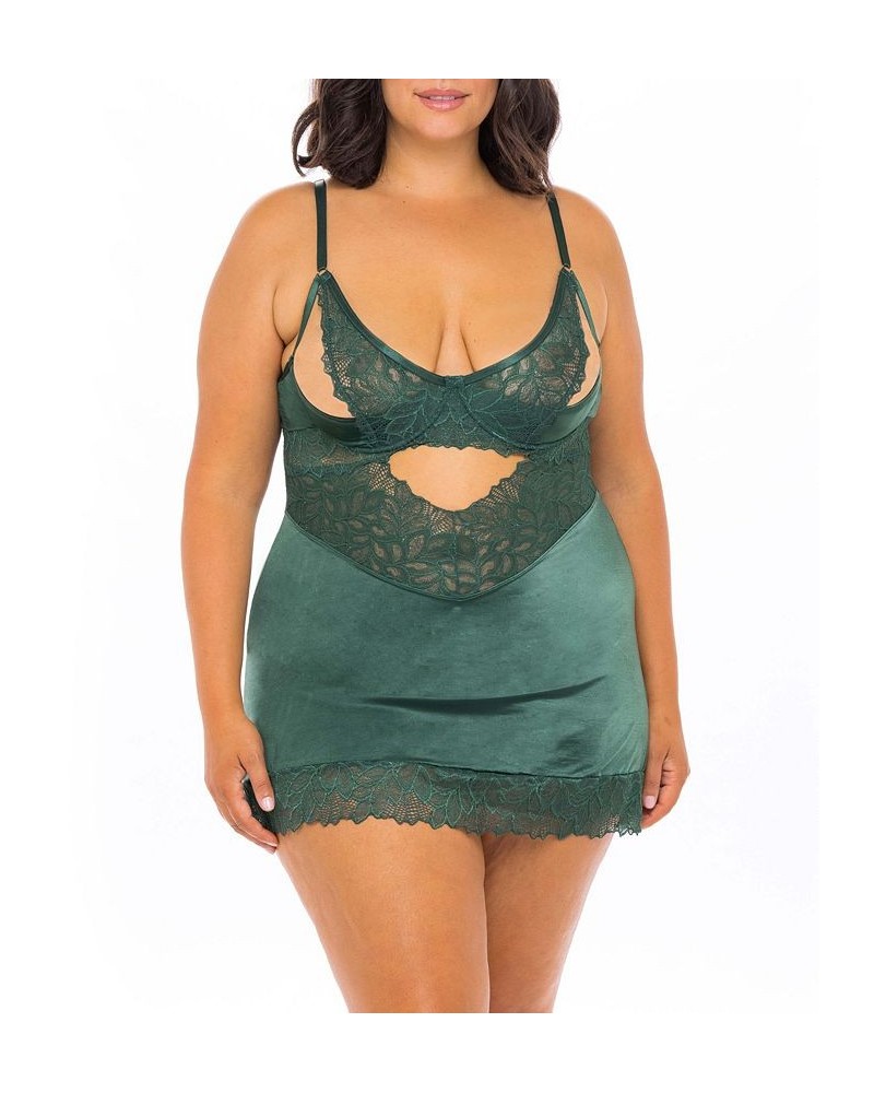 Plus Size Fitted Babydoll Set with Sling and Ring Details 2pc Lingerie Set Dark Green $23.20 Lingerie
