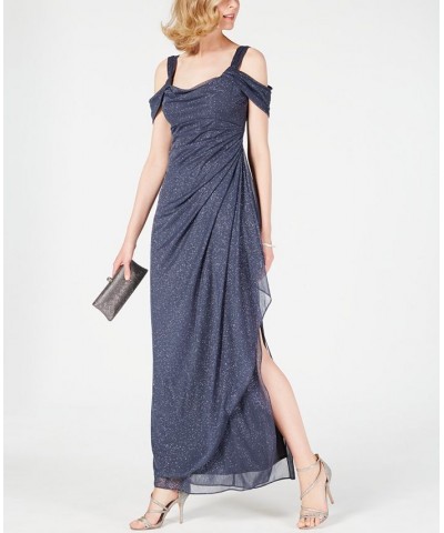 Petite Cold-Shoulder Draped Metallic Gown Gray $79.43 Dresses