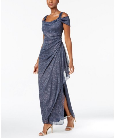 Petite Cold-Shoulder Draped Metallic Gown Gray $79.43 Dresses