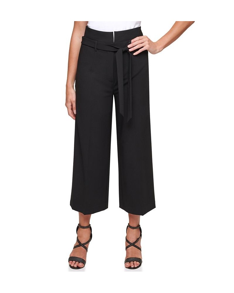 Petite Wide Leg Cropped Pant Black $25.99 Pants