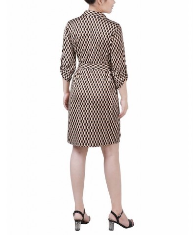 Women's 3/4 Sleeve Tie-Waist Shirtdress Meerkat Jen Dot $34.56 Dresses