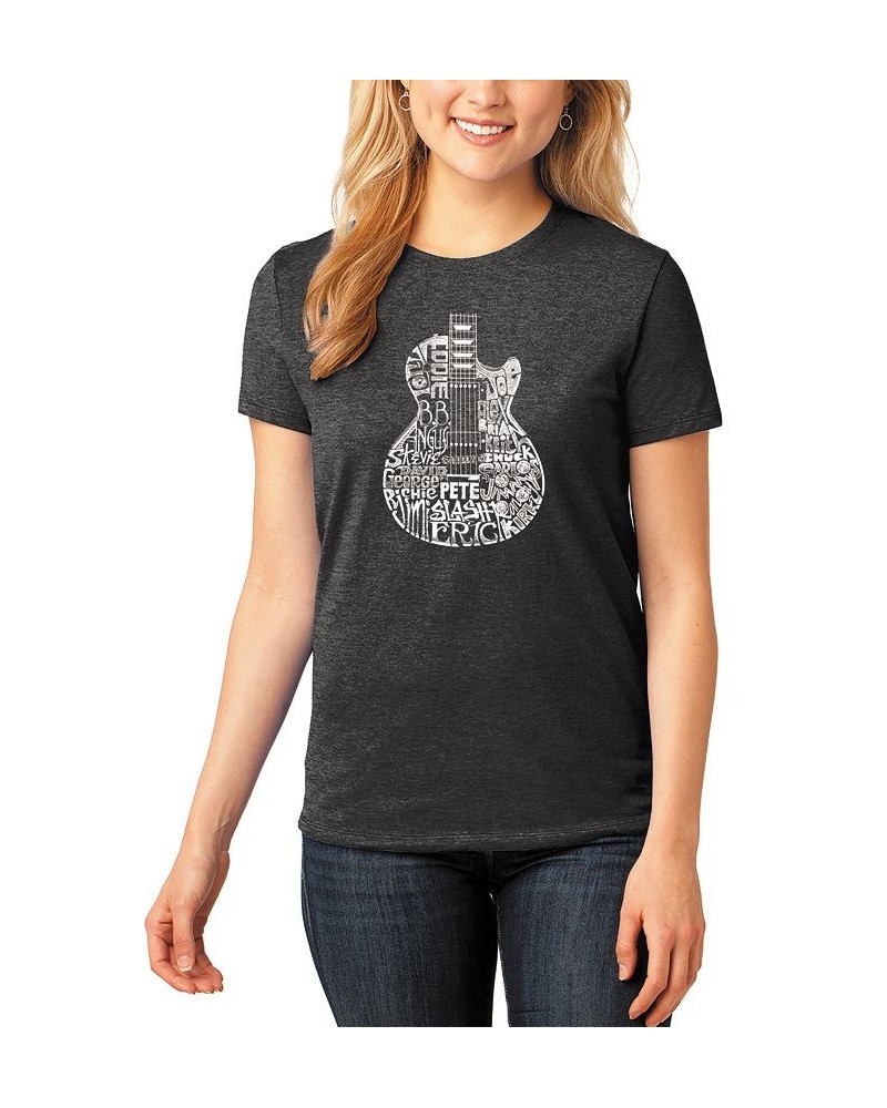 Women's Word Art Rock Guitar Head T-Shirt Black $20.34 Tops