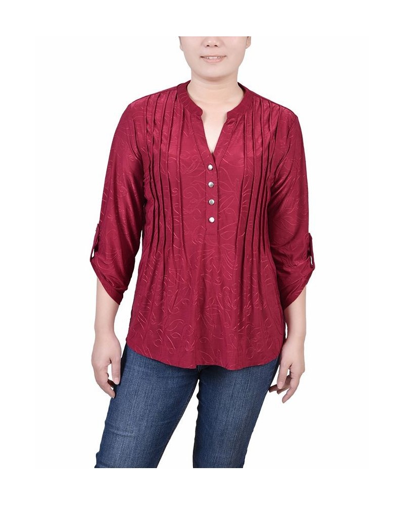 Petite 3/4 Roll Tab Pullover Top Red $16.64 Tops