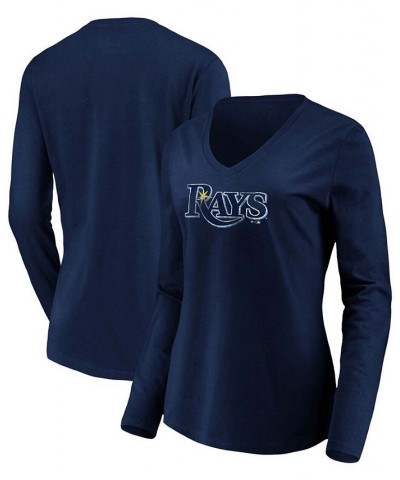 Women's Navy Tampa Bay Rays Core Team Long Sleeve V-Neck T-shirt Navy $18.45 Tops