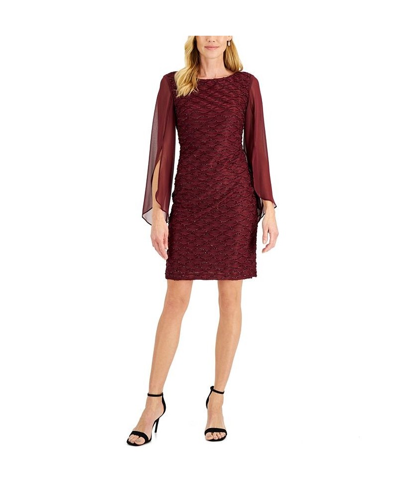 Jacquard Cape Sleeve Dress Bordeaux $42.72 Dresses