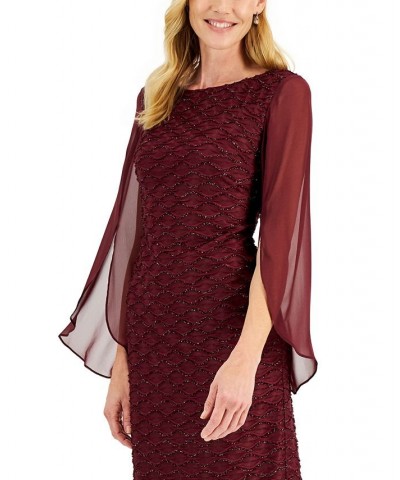 Jacquard Cape Sleeve Dress Bordeaux $42.72 Dresses