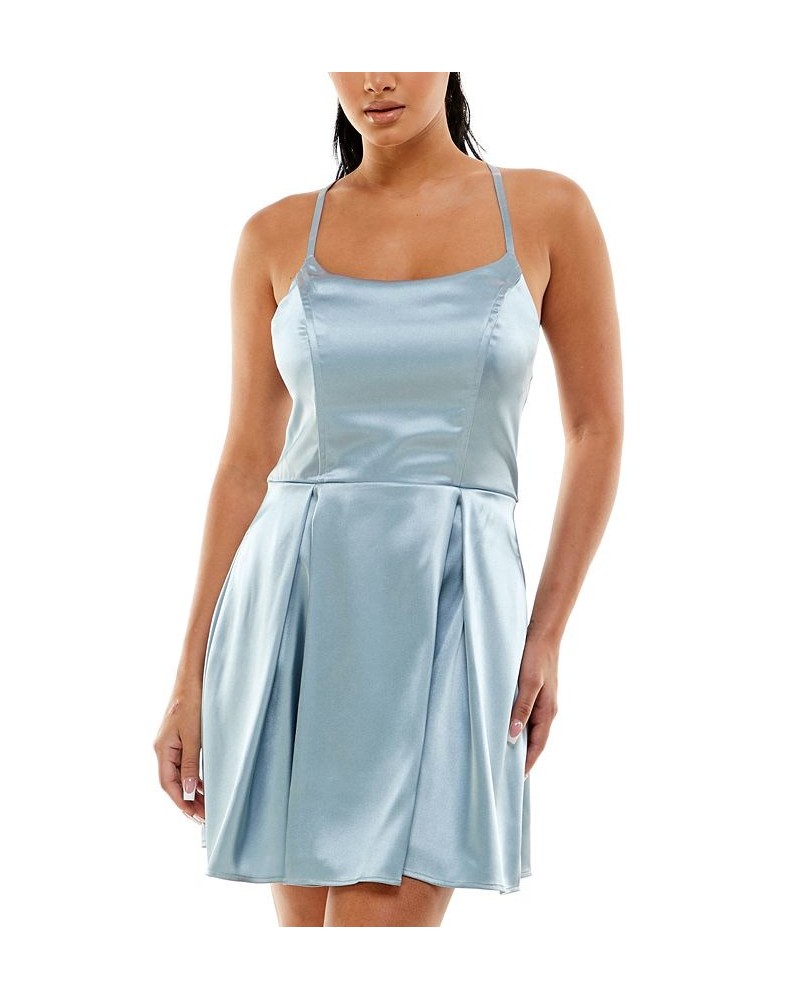 Juniors' Strappy-Back Satin Dress Blue Silver $19.89 Dresses
