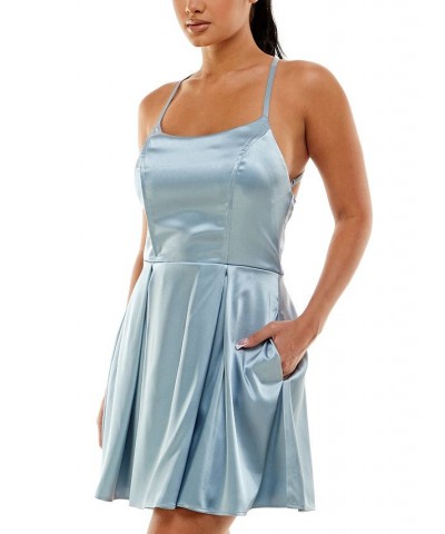 Juniors' Strappy-Back Satin Dress Blue Silver $19.89 Dresses