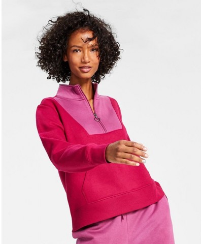 Women's Relaxed Colorblocked Zip Sweatshirt Pullover Red $10.90 Tops