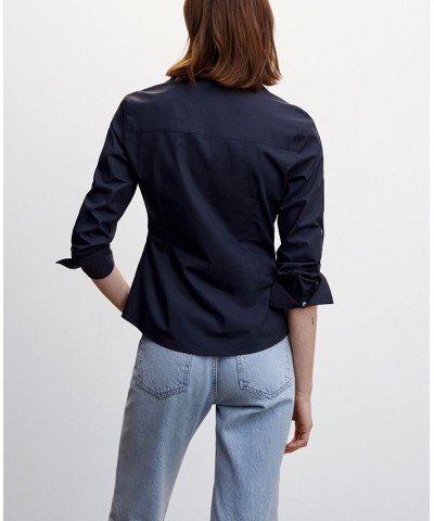 Women's Pleated Cotton Shirt Blue $23.50 Tops