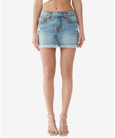Women's Sadie Super T Mini Skirt Lupine Sky with Destroy $57.46 Skirts