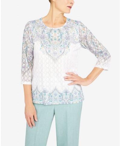Petite Lady Like Medallion Floral Knit Top Multi $21.41 Tops