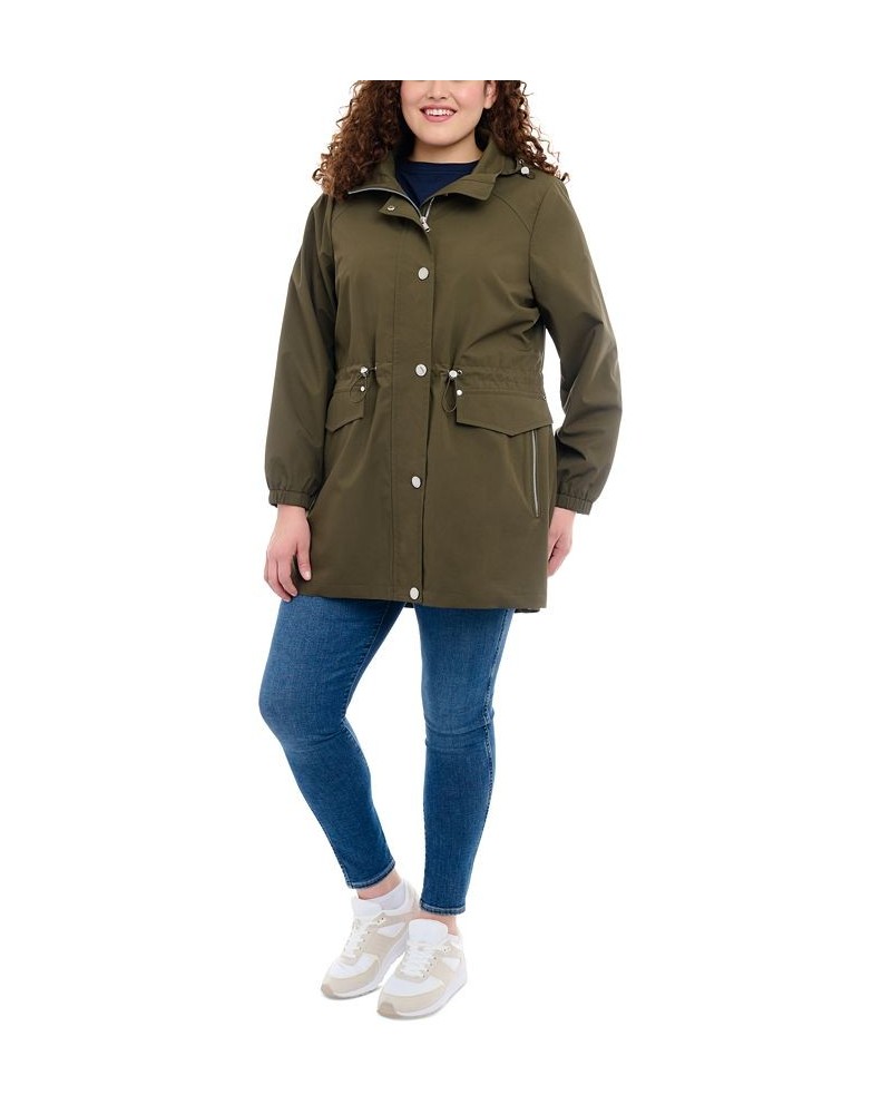 Women's Plus Size Hooded Water-Resistant Anorak Coat Green $46.80 Coats