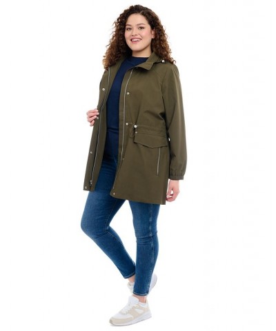Women's Plus Size Hooded Water-Resistant Anorak Coat Green $46.80 Coats