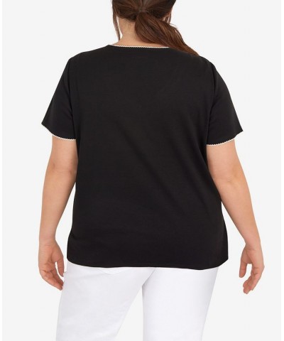 Plus Size Summer In The City Embroidered V-neck T-shirt Onyx $33.08 Tops