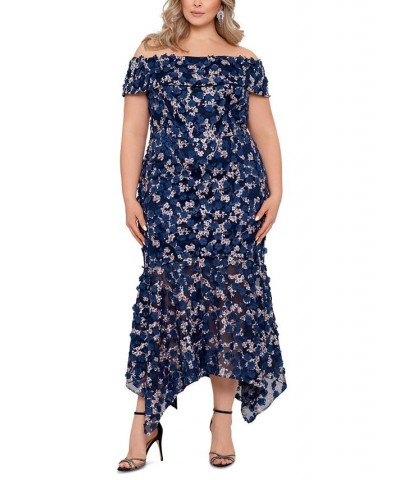 Plus Size Floral-Print Gown Blue Multi $150.07 Dresses