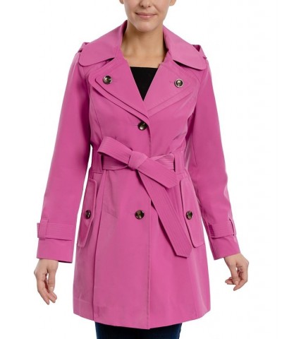 Petite Single-Breasted Notched-Collar Belted Raincoat Purple $48.16 Coats