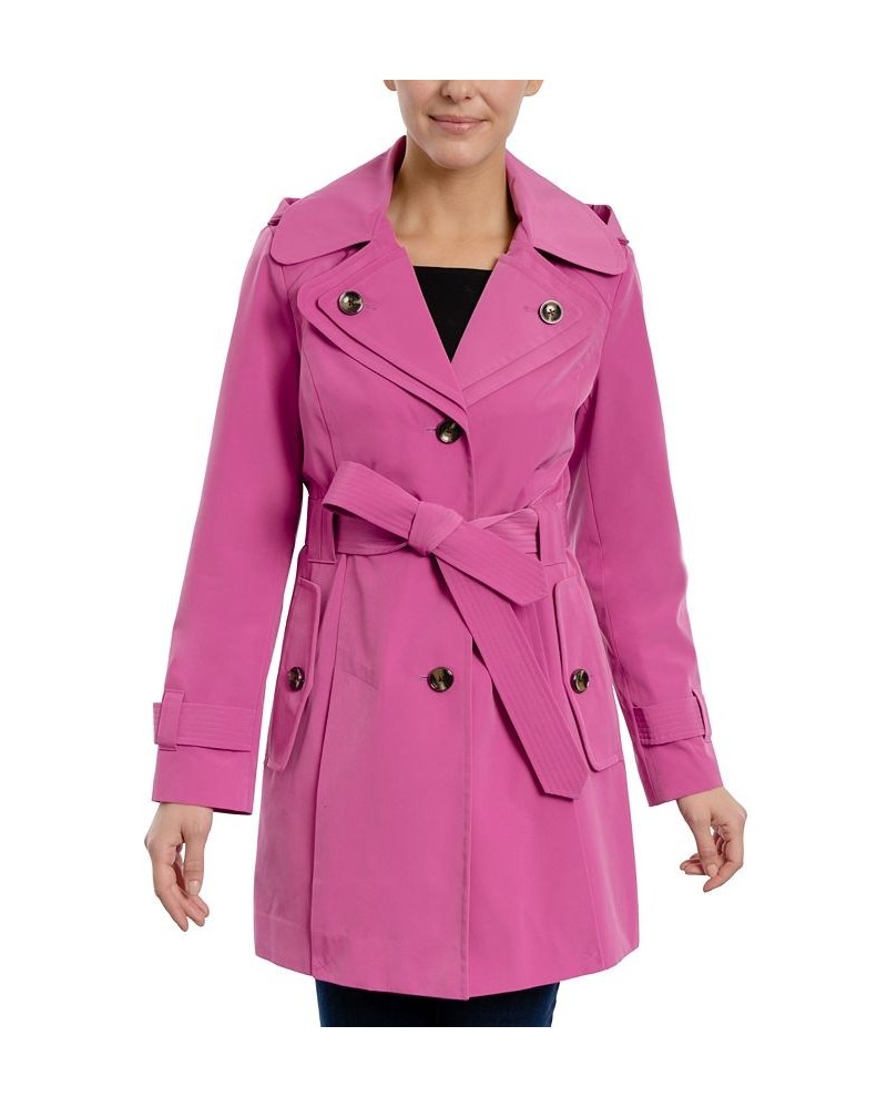 Petite Single-Breasted Notched-Collar Belted Raincoat Purple $48.16 Coats